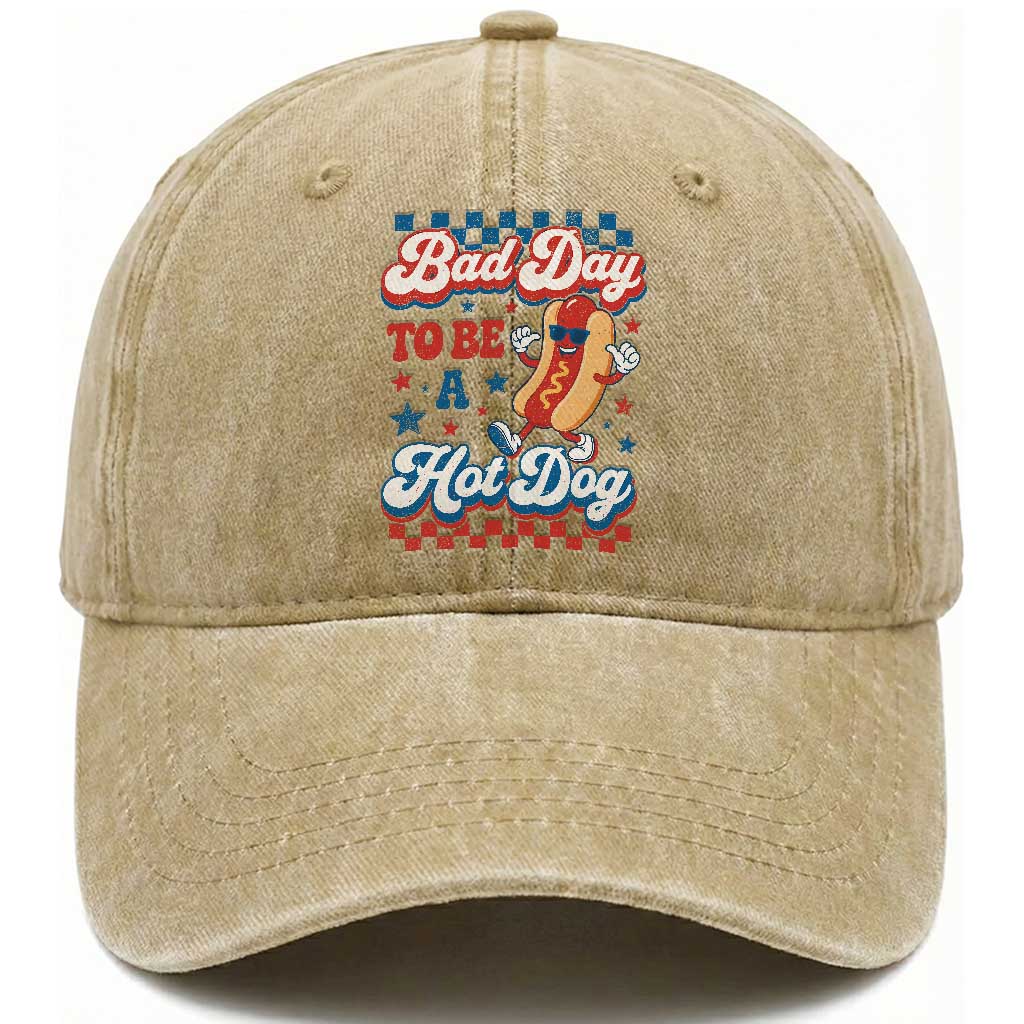 Bad Day To Be A Hot Dog Washed Cotton Baseball Cap Hotdog Lover Wiener 4th Of July