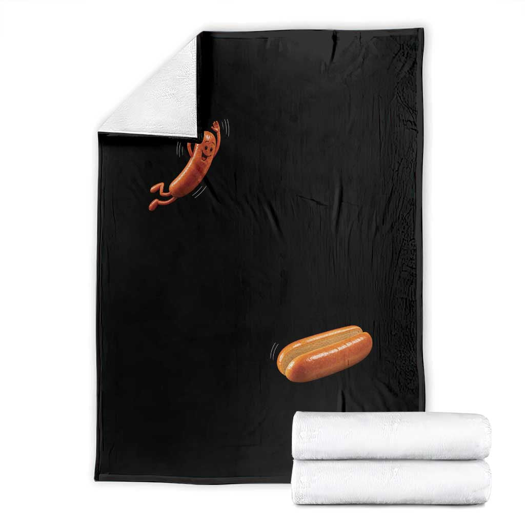 Funny Hot Dog Throw Blanket Hotdog Jumping Into Bun Sausage BBQ Grilling High Dive