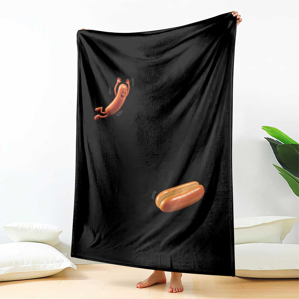 Funny Hot Dog Throw Blanket Hotdog Jumping Into Bun Sausage BBQ Grilling High Dive