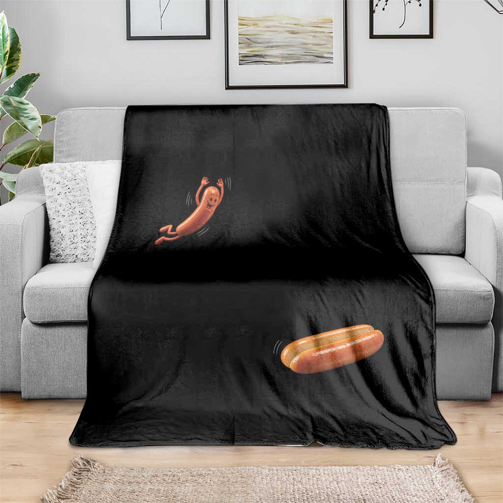 Funny Hot Dog Throw Blanket Hotdog Jumping Into Bun Sausage BBQ Grilling High Dive
