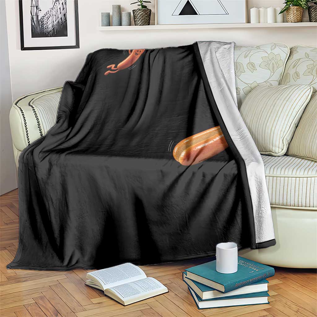 Funny Hot Dog Throw Blanket Hotdog Jumping Into Bun Sausage BBQ Grilling High Dive