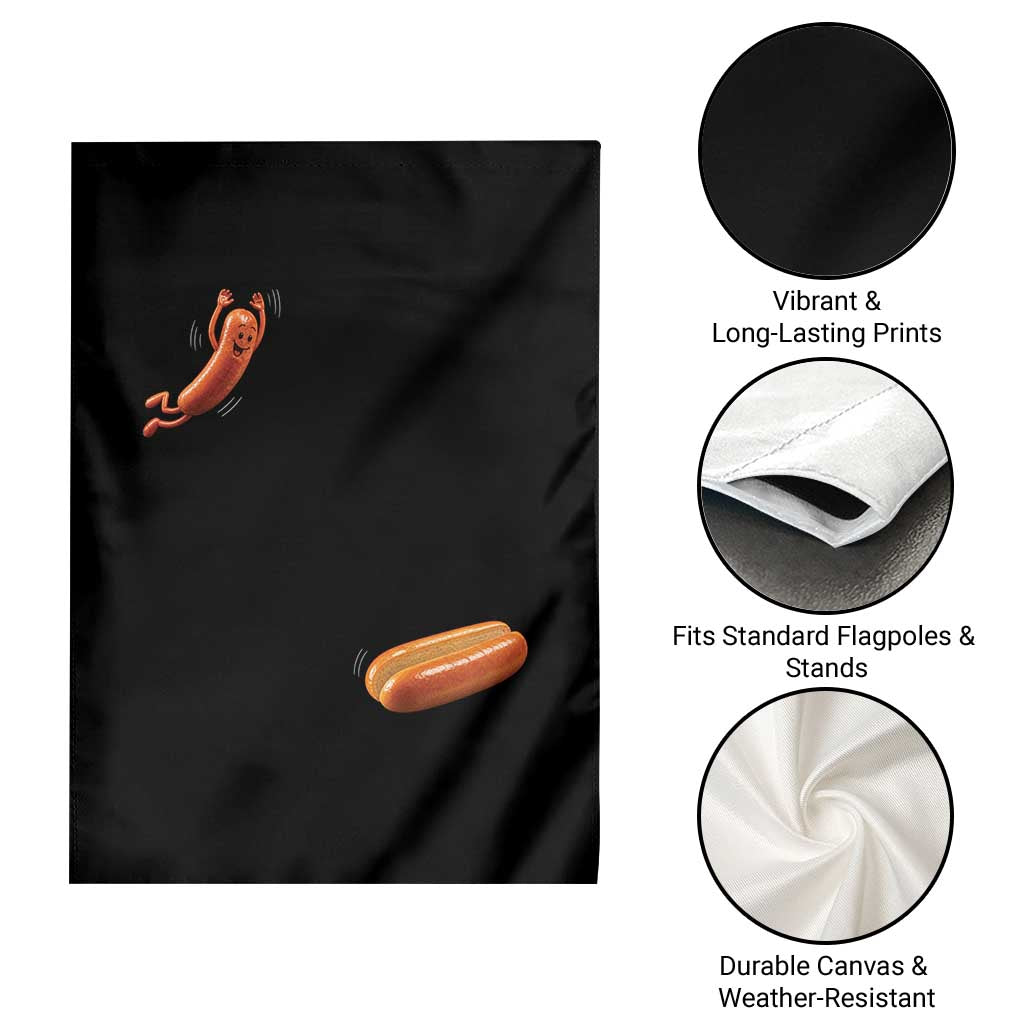 Funny Hot Dog Garden Flag Hotdog Jumping Into Bun Sausage BBQ Grilling High Dive