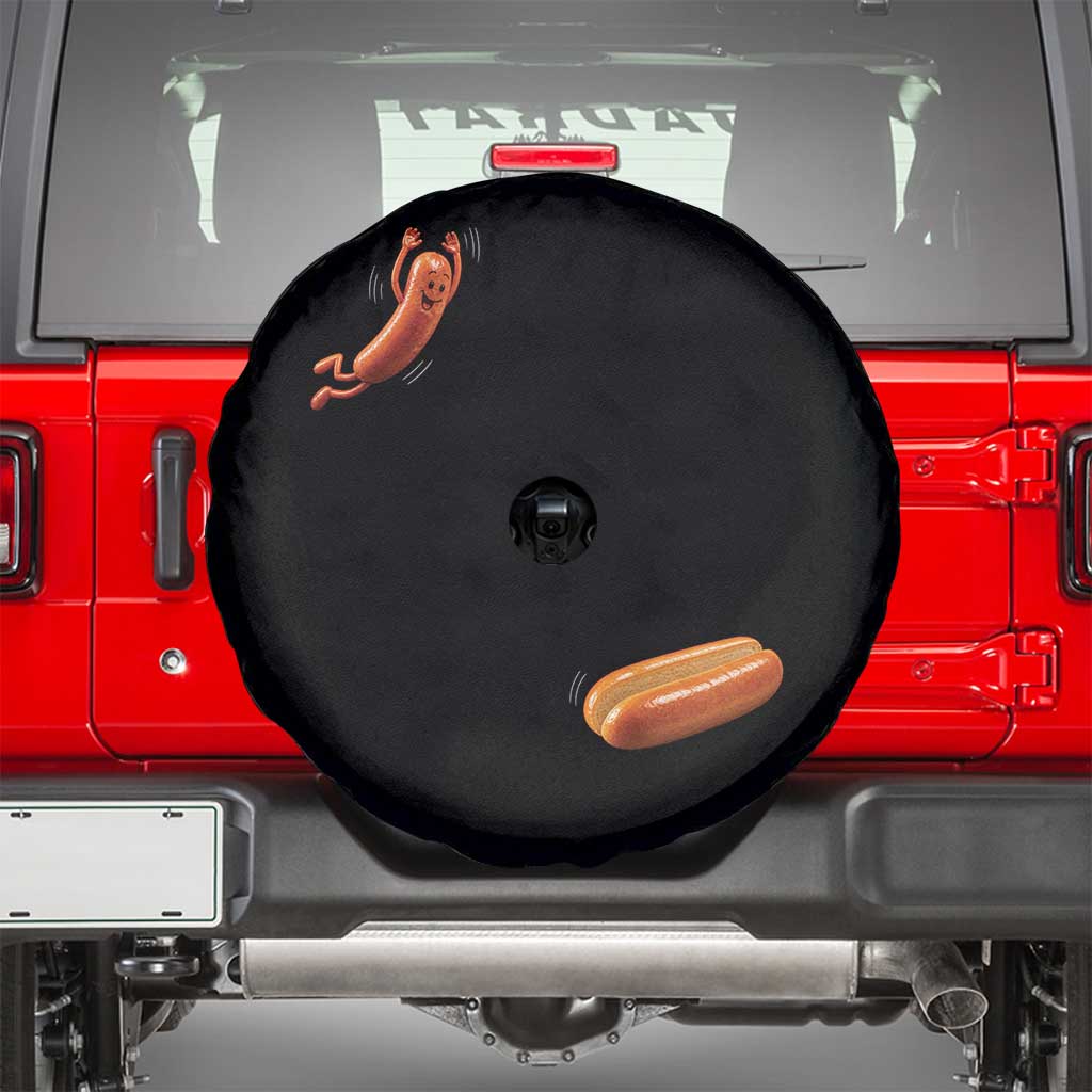 Funny Hot Dog Spare Tire Cover Hotdog Jumping Into Bun Sausage BBQ Grilling High Dive