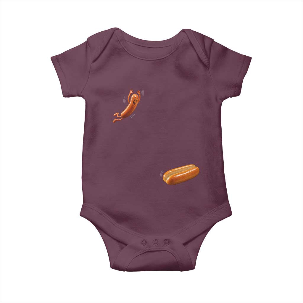 Funny Hot Dog Baby Onesie Hotdog Jumping Into Bun Sausage BBQ Grilling High Dive