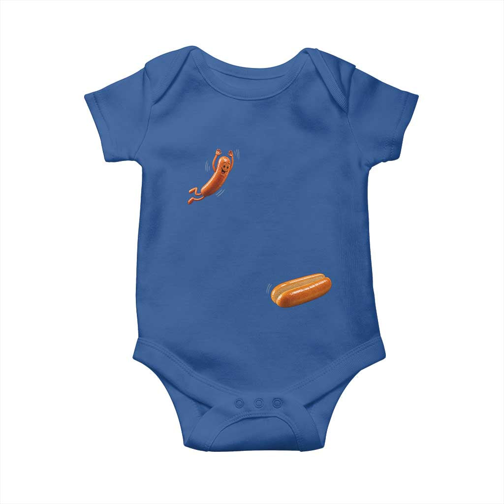 Funny Hot Dog Baby Onesie Hotdog Jumping Into Bun Sausage BBQ Grilling High Dive