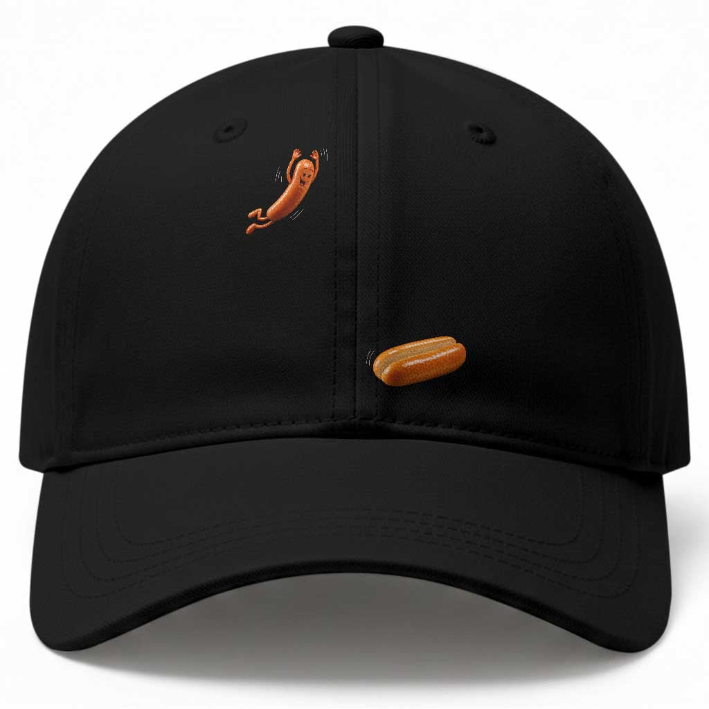 Funny Hot Dog Baseball Cap Hotdog Jumping Into Bun Sausage BBQ Grilling High Dive