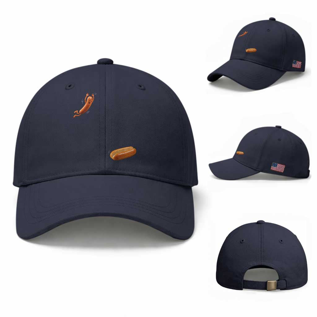 Funny Hot Dog Baseball Cap Hotdog Jumping Into Bun Sausage BBQ Grilling High Dive