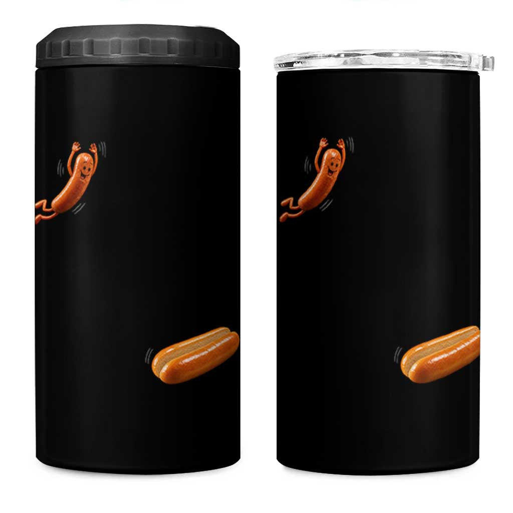 Funny Hot Dog 4 in 1 Can Cooler Tumbler Hotdog Jumping Into Bun Sausage BBQ Grilling High Dive