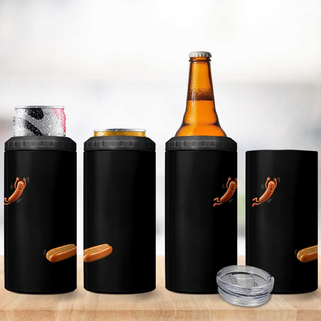 Funny Hot Dog 4 in 1 Can Cooler Tumbler Hotdog Jumping Into Bun Sausage BBQ Grilling High Dive