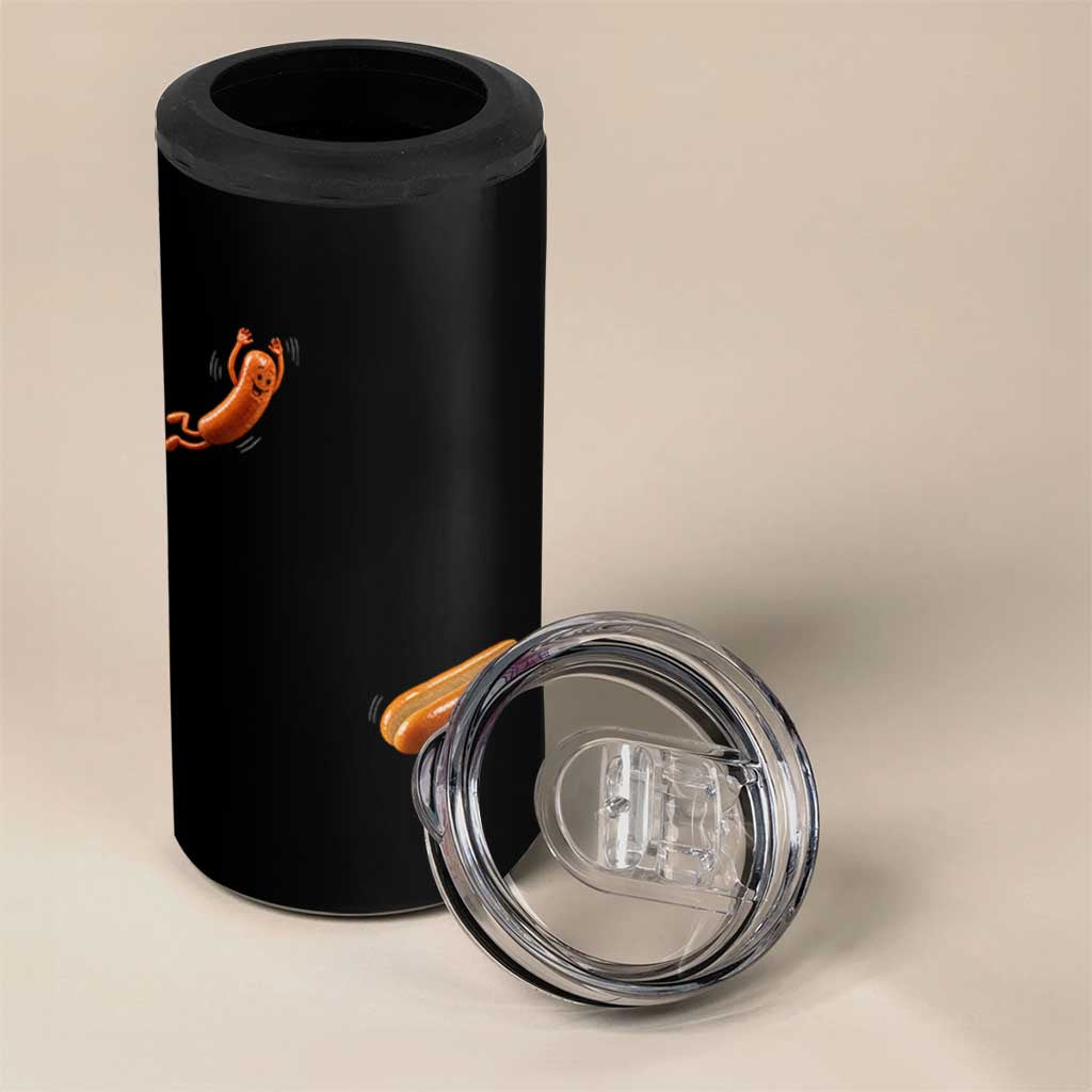 Funny Hot Dog 4 in 1 Can Cooler Tumbler Hotdog Jumping Into Bun Sausage BBQ Grilling High Dive