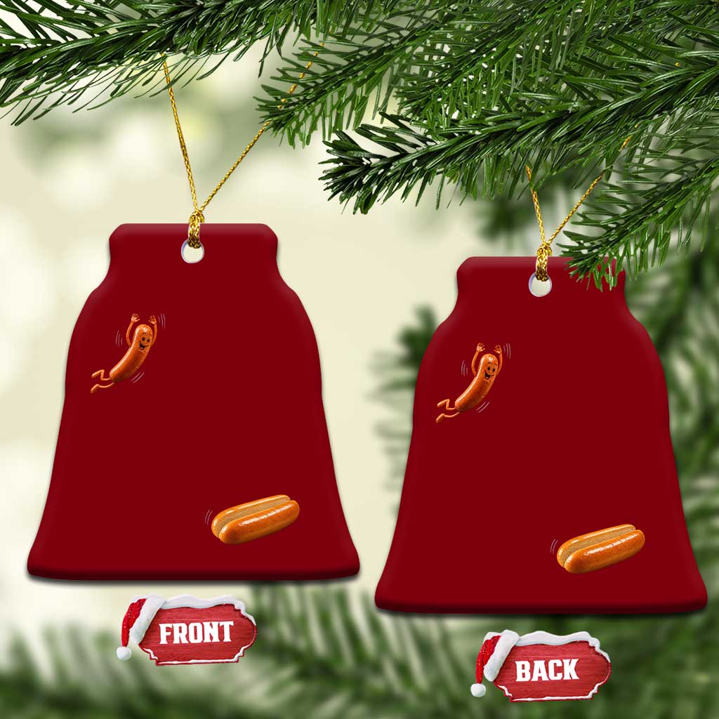 Funny Hot Dog Ceramic Ornament Hotdog Jumping Into Bun Sausage BBQ Grilling High Dive