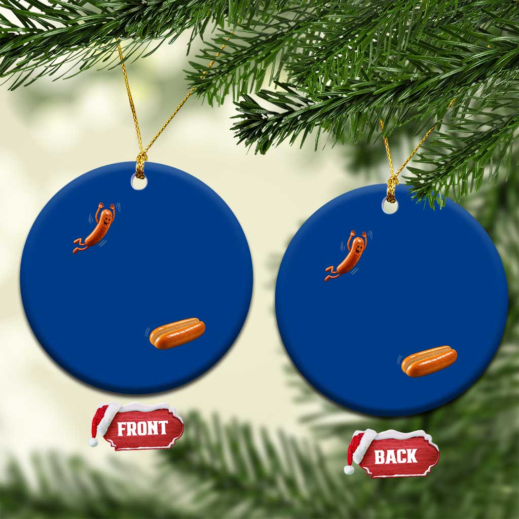 Funny Hot Dog Ceramic Ornament Hotdog Jumping Into Bun Sausage BBQ Grilling High Dive