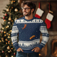 Funny Hot Dog Ugly Christmas Sweater Hotdog Jumping Into Bun Sausage BBQ Grilling High Dive
