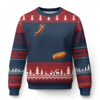 Funny Hot Dog Ugly Christmas Sweater Hotdog Jumping Into Bun Sausage BBQ Grilling High Dive