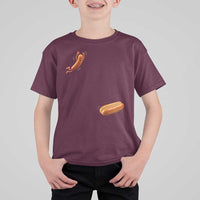 Funny Hot Dog T Shirt For Kid Hotdog Jumping Into Bun Sausage BBQ Grilling High Dive