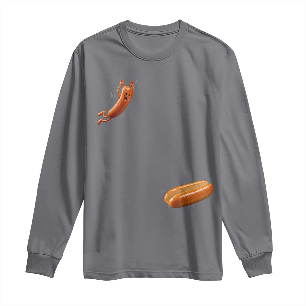 Funny Hot Dog Long Sleeve Shirt Hotdog Jumping Into Bun Sausage BBQ Grilling High Dive