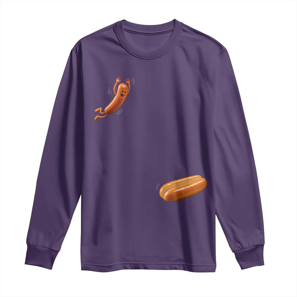 Funny Hot Dog Long Sleeve Shirt Hotdog Jumping Into Bun Sausage BBQ Grilling High Dive