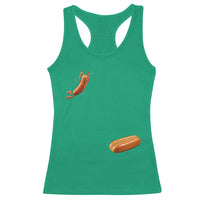 Funny Hot Dog Racerback Tank Top Hotdog Jumping Into Bun Sausage BBQ Grilling High Dive