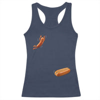 Funny Hot Dog Racerback Tank Top Hotdog Jumping Into Bun Sausage BBQ Grilling High Dive