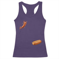 Funny Hot Dog Racerback Tank Top Hotdog Jumping Into Bun Sausage BBQ Grilling High Dive