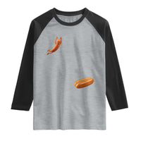 Funny Hot Dog Raglan Shirt Hotdog Jumping Into Bun Sausage BBQ Grilling High Dive