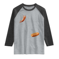 Funny Hot Dog Raglan Shirt Hotdog Jumping Into Bun Sausage BBQ Grilling High Dive