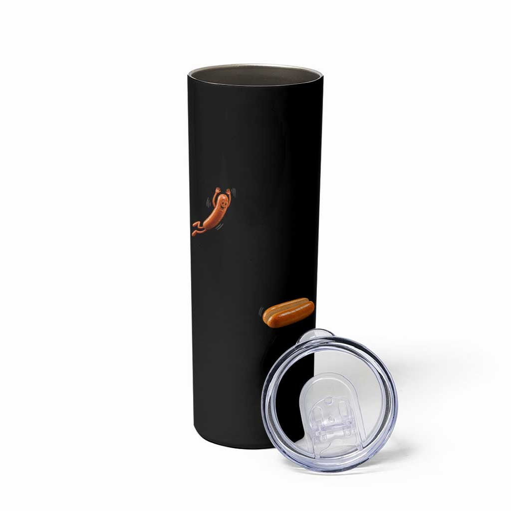 Funny Hot Dog Skinny Tumbler Hotdog Jumping Into Bun Sausage BBQ Grilling High Dive