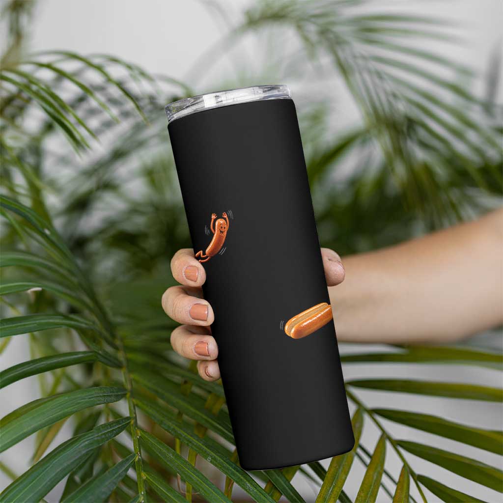Funny Hot Dog Skinny Tumbler Hotdog Jumping Into Bun Sausage BBQ Grilling High Dive
