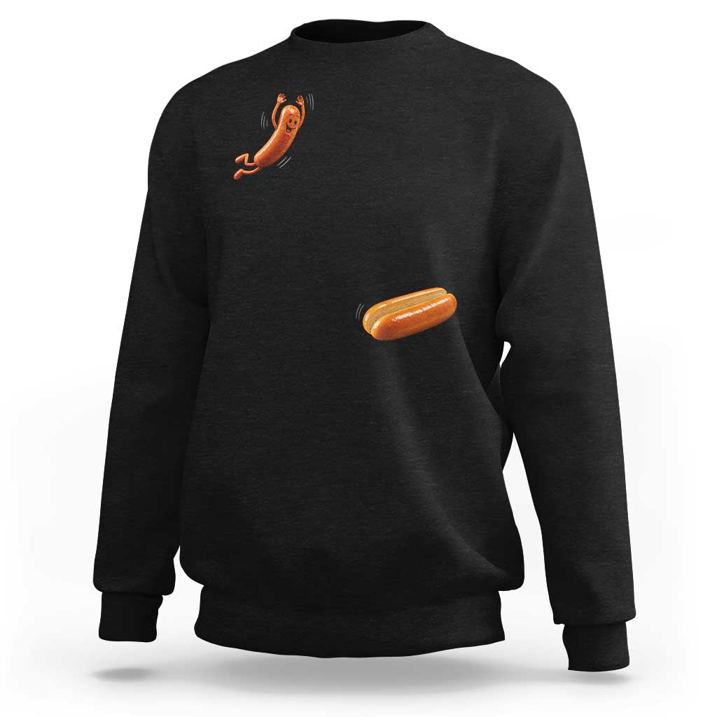 Funny Hot Dog Sweatshirt Hotdog Jumping Into Bun Sausage BBQ Grilling High Dive