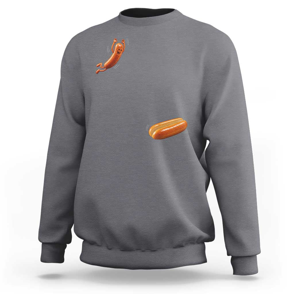 Funny Hot Dog Sweatshirt Hotdog Jumping Into Bun Sausage BBQ Grilling High Dive