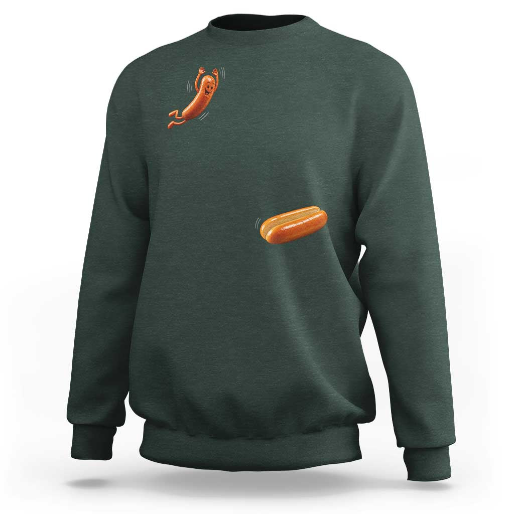 Funny Hot Dog Sweatshirt Hotdog Jumping Into Bun Sausage BBQ Grilling High Dive