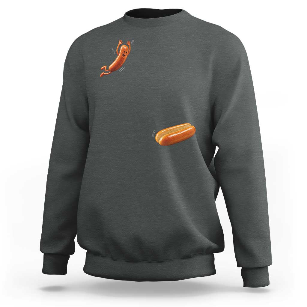 Funny Hot Dog Sweatshirt Hotdog Jumping Into Bun Sausage BBQ Grilling High Dive