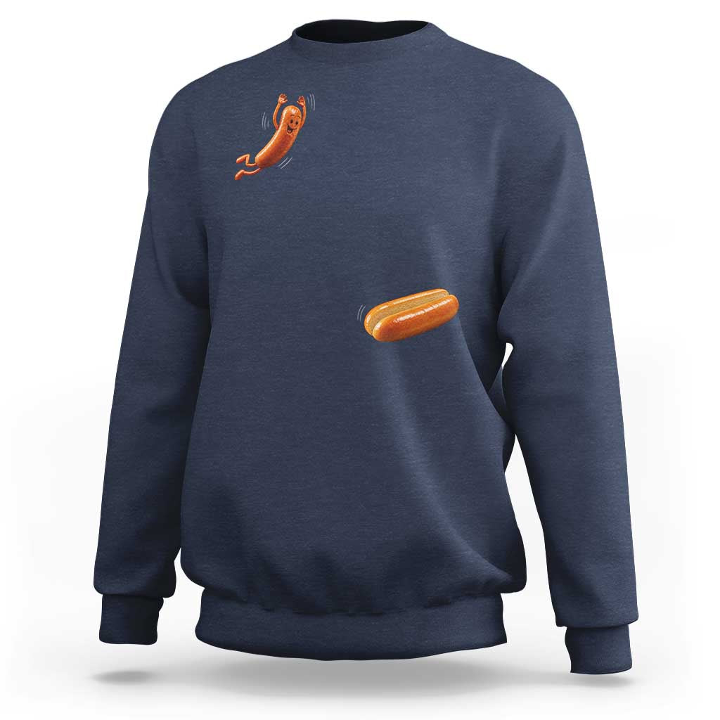 Funny Hot Dog Sweatshirt Hotdog Jumping Into Bun Sausage BBQ Grilling High Dive