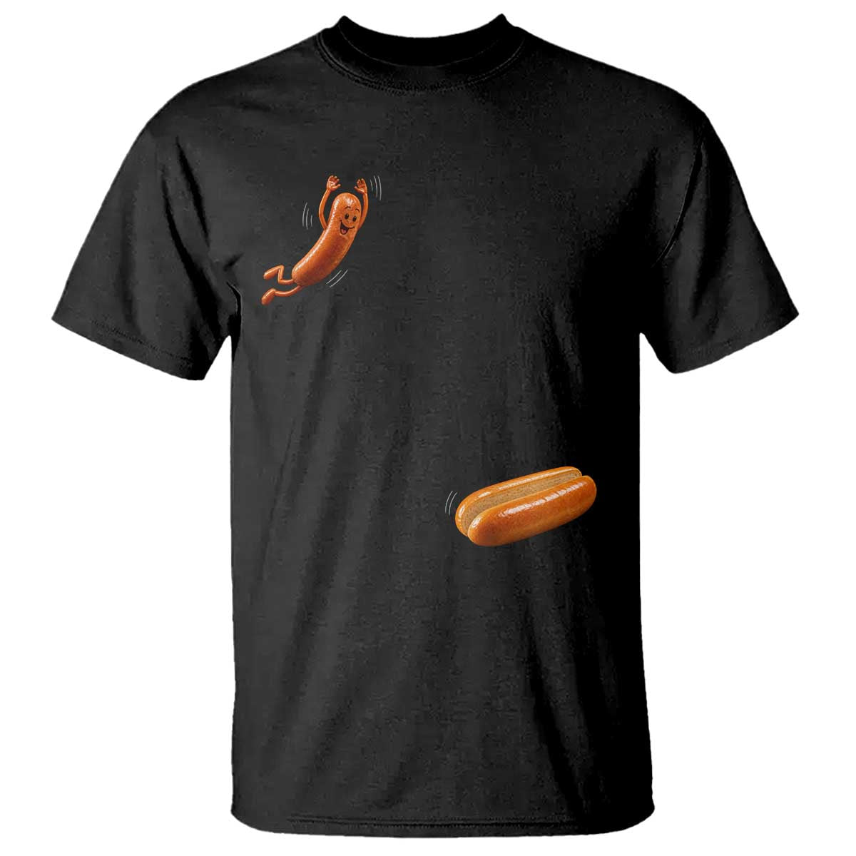Funny Hot Dog T Shirt Hotdog Jumping Into Bun Sausage BBQ Grilling High Dive