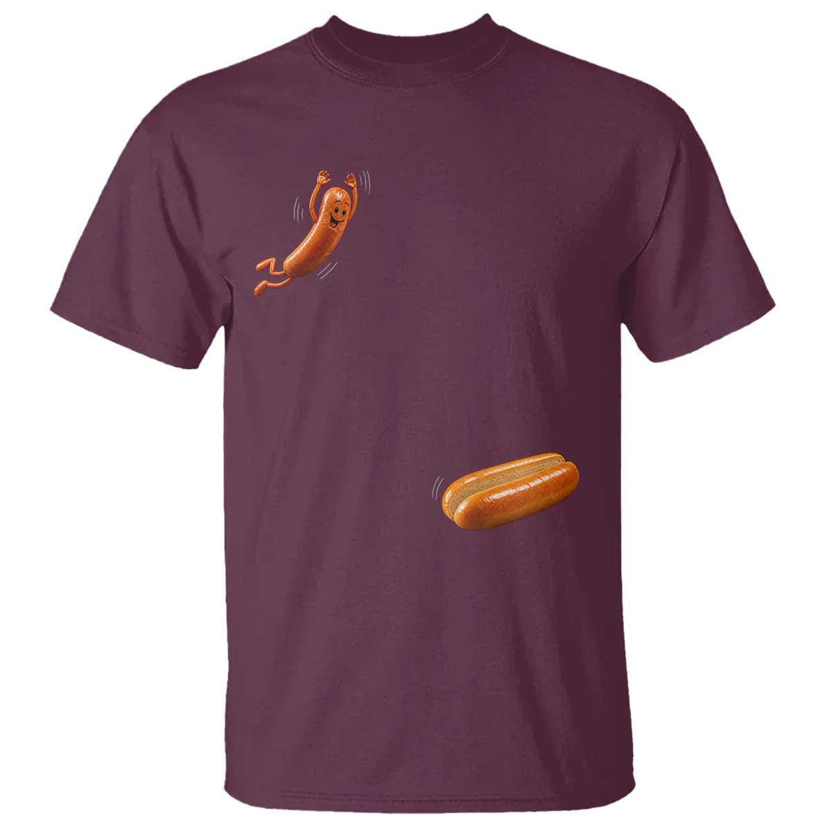 Funny Hot Dog T Shirt Hotdog Jumping Into Bun Sausage BBQ Grilling High Dive