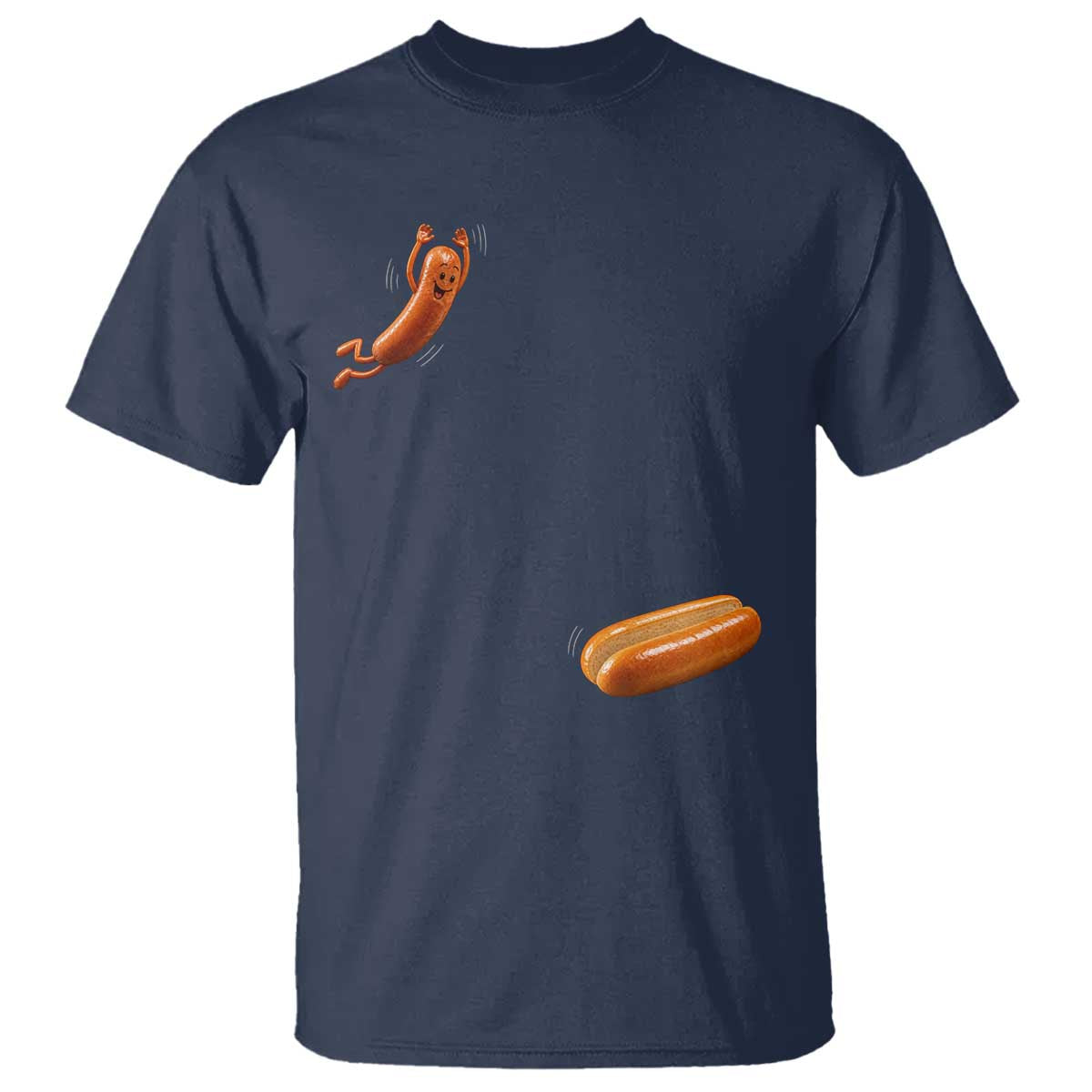 Funny Hot Dog T Shirt Hotdog Jumping Into Bun Sausage BBQ Grilling High Dive