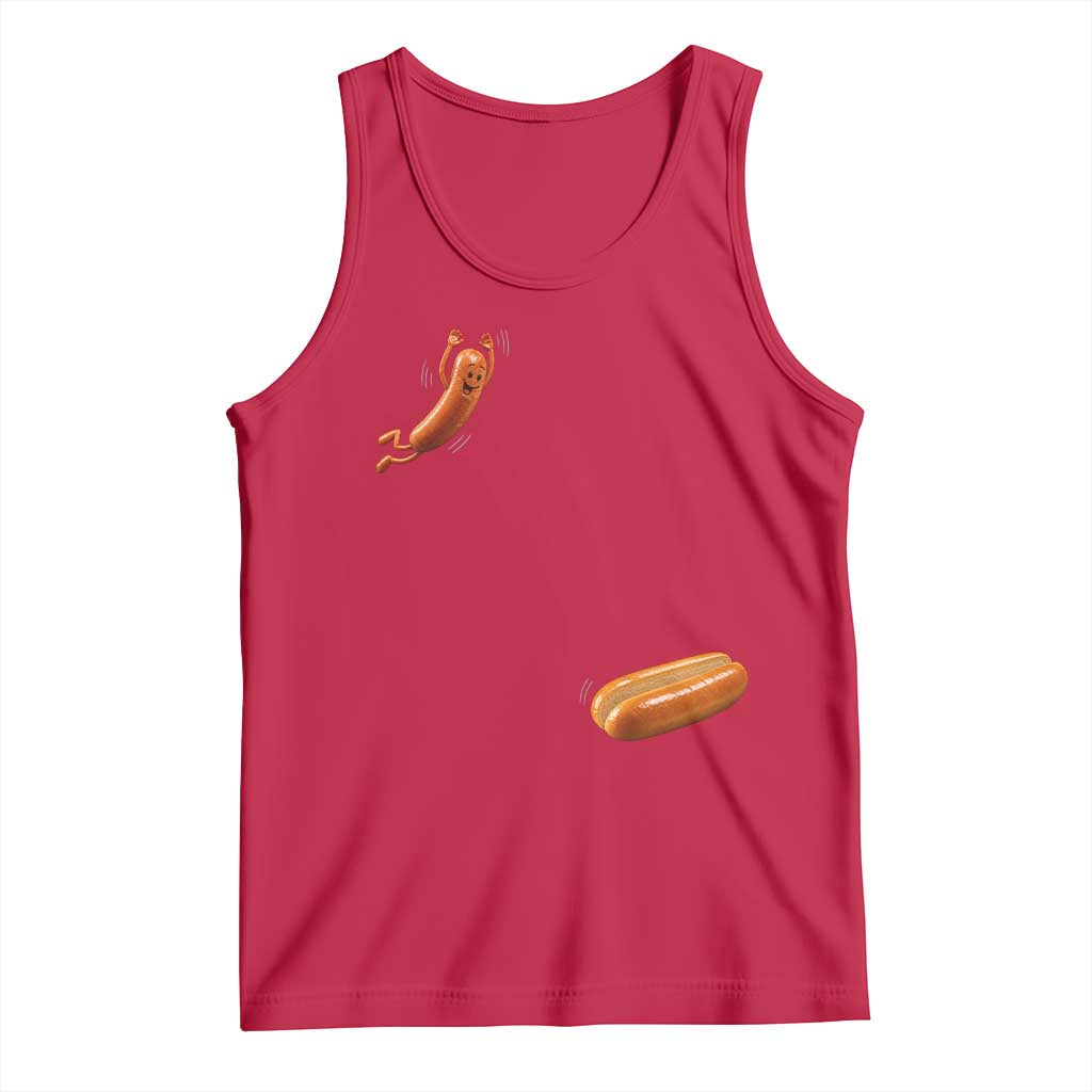 Funny Hot Dog Tank Top Hotdog Jumping Into Bun Sausage BBQ Grilling High Dive