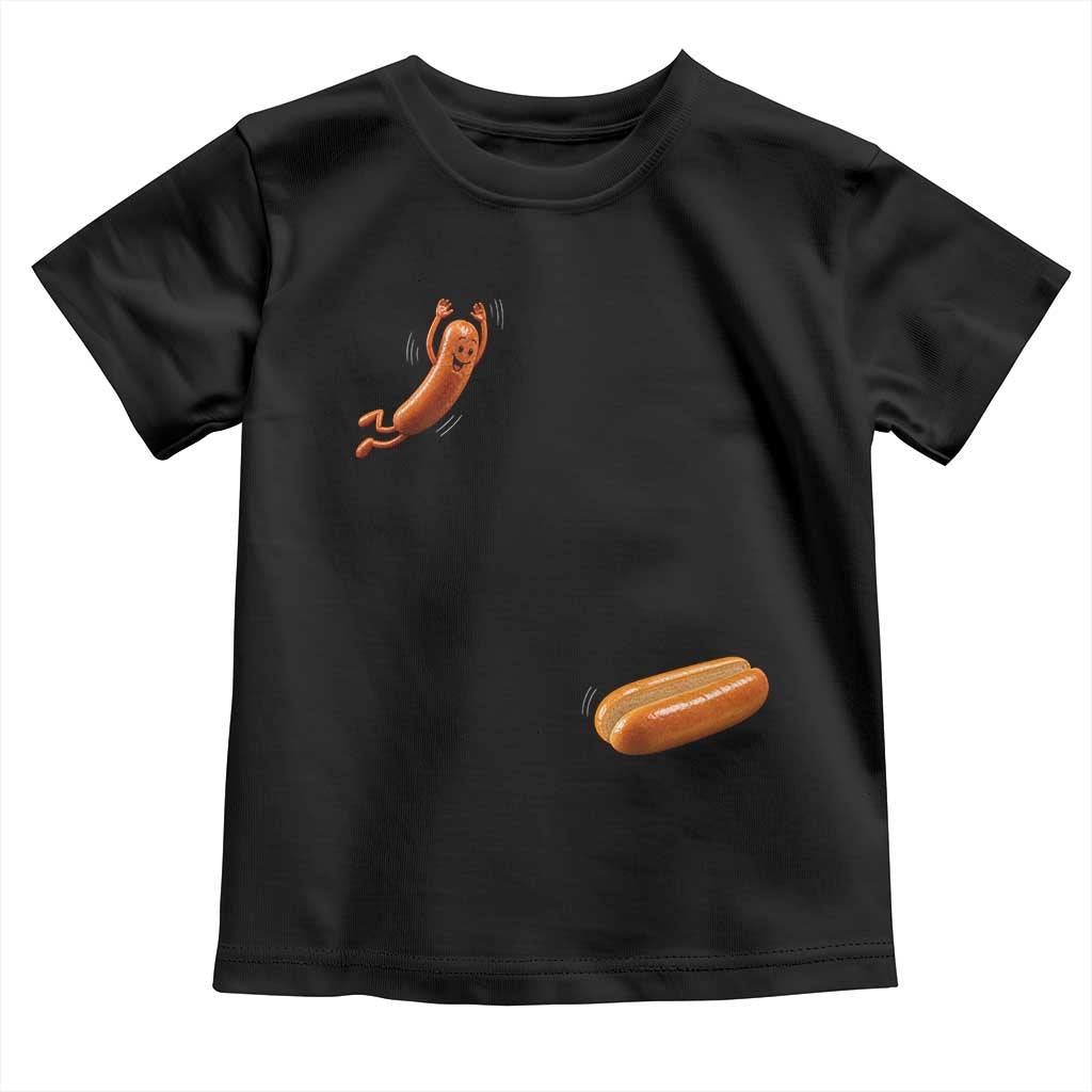 Funny Hot Dog Toddler T Shirt Hotdog Jumping Into Bun Sausage BBQ Grilling High Dive