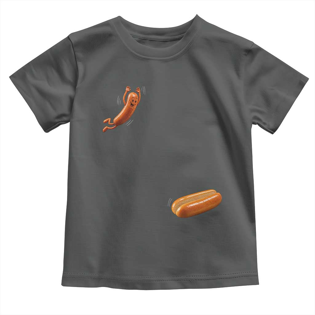 Funny Hot Dog Toddler T Shirt Hotdog Jumping Into Bun Sausage BBQ Grilling High Dive