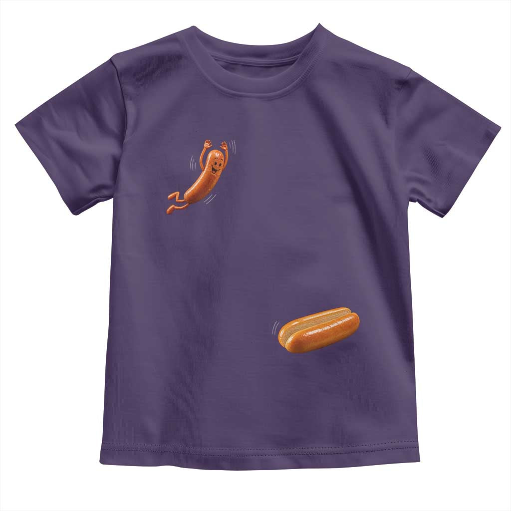 Funny Hot Dog Toddler T Shirt Hotdog Jumping Into Bun Sausage BBQ Grilling High Dive