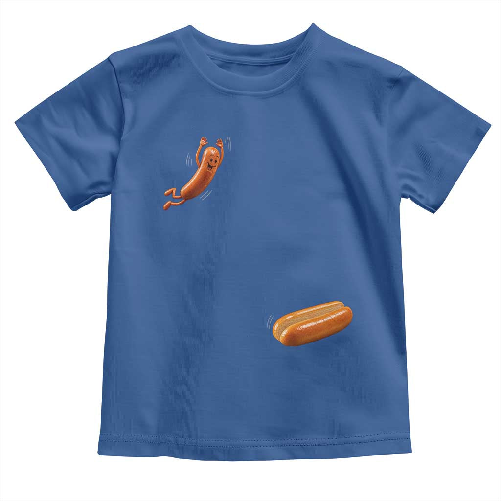Funny Hot Dog Toddler T Shirt Hotdog Jumping Into Bun Sausage BBQ Grilling High Dive