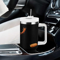 Funny Hot Dog Tumbler With Handle Hotdog Jumping Into Bun Sausage BBQ Grilling High Dive