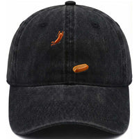 Funny Hot Dog Washed Cotton Baseball Cap Hotdog Jumping Into Bun Sausage BBQ Grilling High Dive