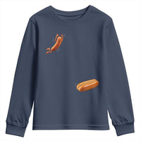 Funny Hot Dog Youth Sweatshirt Hotdog Jumping Into Bun Sausage BBQ Grilling High Dive