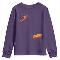 Funny Hot Dog Youth Sweatshirt Hotdog Jumping Into Bun Sausage BBQ Grilling High Dive
