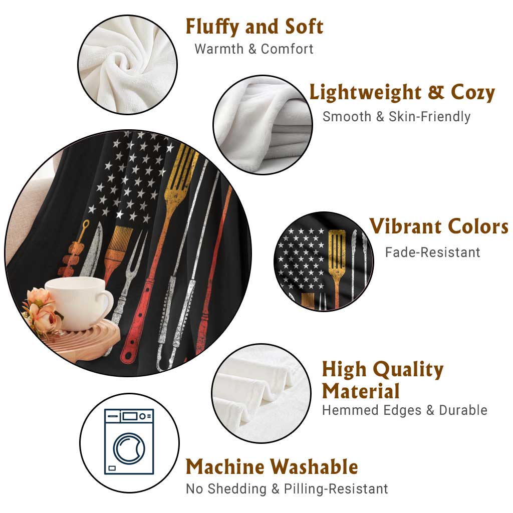 Bbq Smoker Throw Blanket Barbecue Chef Smoking Tools Grilling Pit Master USA Flag