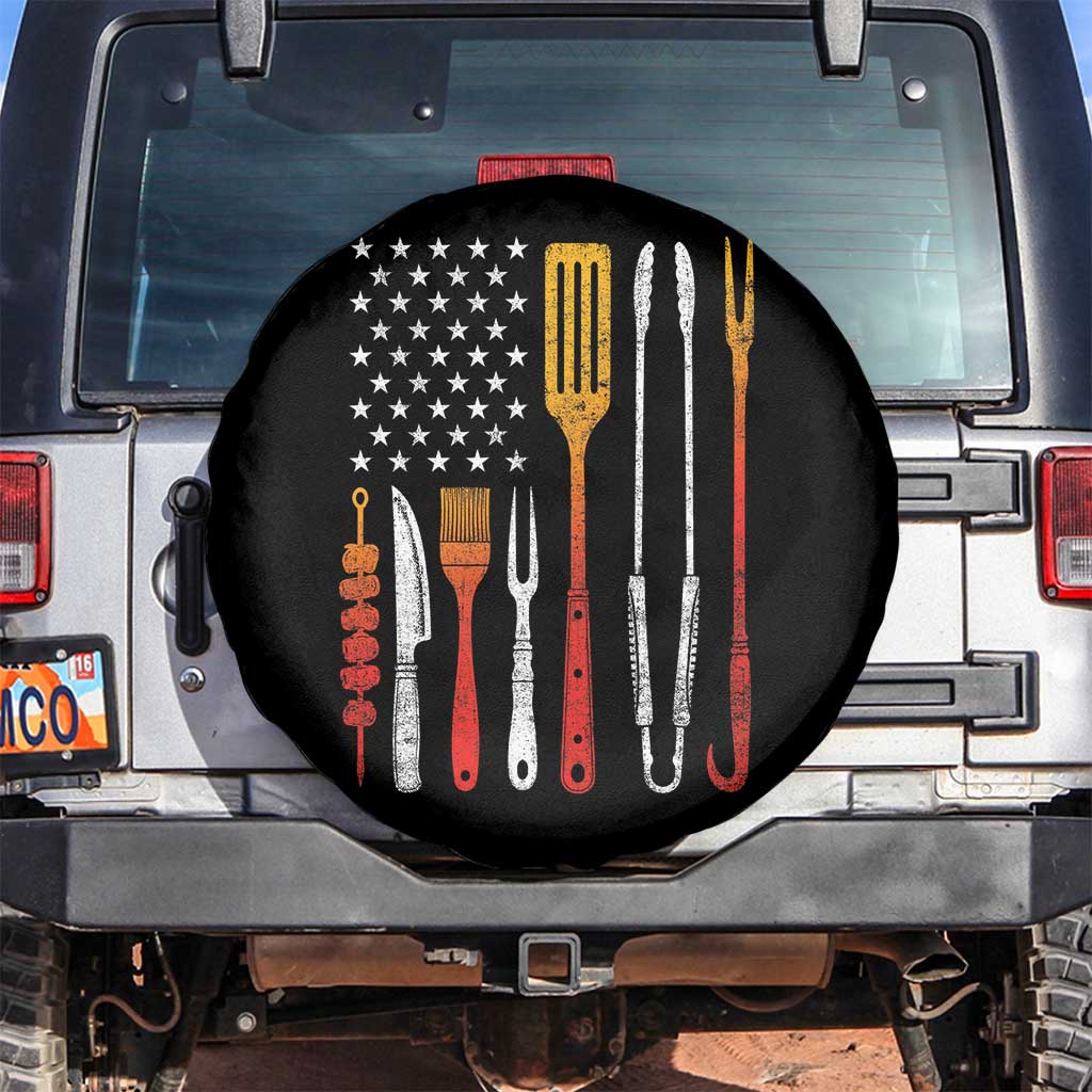 Bbq Smoker Spare Tire Cover Barbecue Chef Smoking Tools Grilling Pit Master USA Flag