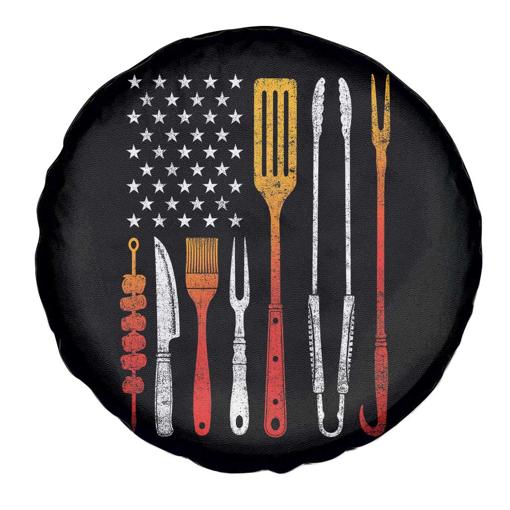 Bbq Smoker Spare Tire Cover Barbecue Chef Smoking Tools Grilling Pit Master USA Flag