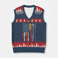 Bbq Smoker V-Neck Knit Sweater Vest Barbecue Chef Smoking Tools Grilling Pit Master USA Flag