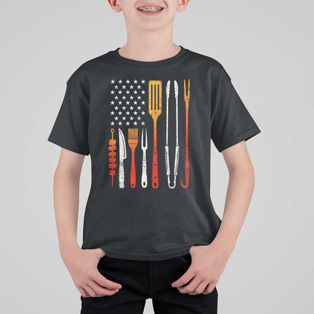 Bbq Smoker T Shirt For Kid Barbecue Chef Smoking Tools Grilling Pit Master USA Flag